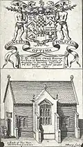 Bodowen chapel built 1661, also coat of arms of Sir Arthur Owen, 3rd Baronet.[16]
