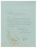 Typed carbon copy letter from 1919, with stamp reading "A true copy of the signed original."