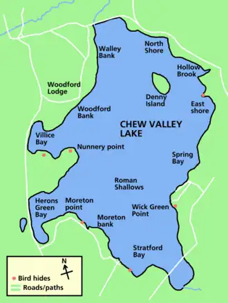 Map of the lake showing the names of bays and inlets