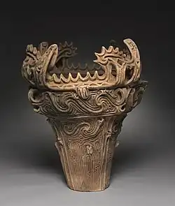 'Flame-style' vessel, Neolithic Jōmon period; c. 2750 BCE; earthenware with carved and applied decoration; height: 61&nbsp;cm, diameter: 55.8&nbsp;cm