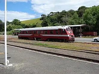 Standard railcar RM 31 in the yard at Pahiatua station of the Wairarapa Line, New Zealand