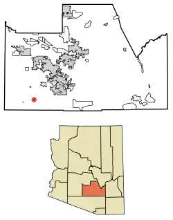 Location of Tat Momoli in Pinal County, Arizona.
