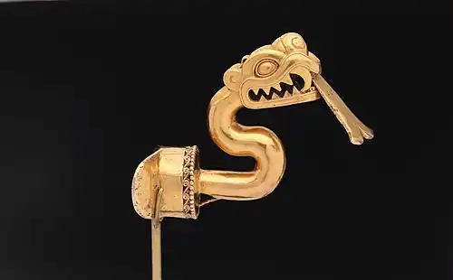 Serpent labret with articulated tongue, 1300–1521, Aztec