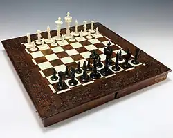 Image 18In 1975, former President of Pakistan Zulfi Bhutto gifted a carved ivory set of chess to the former United States President Gerald Ford. (from Chess in the arts)